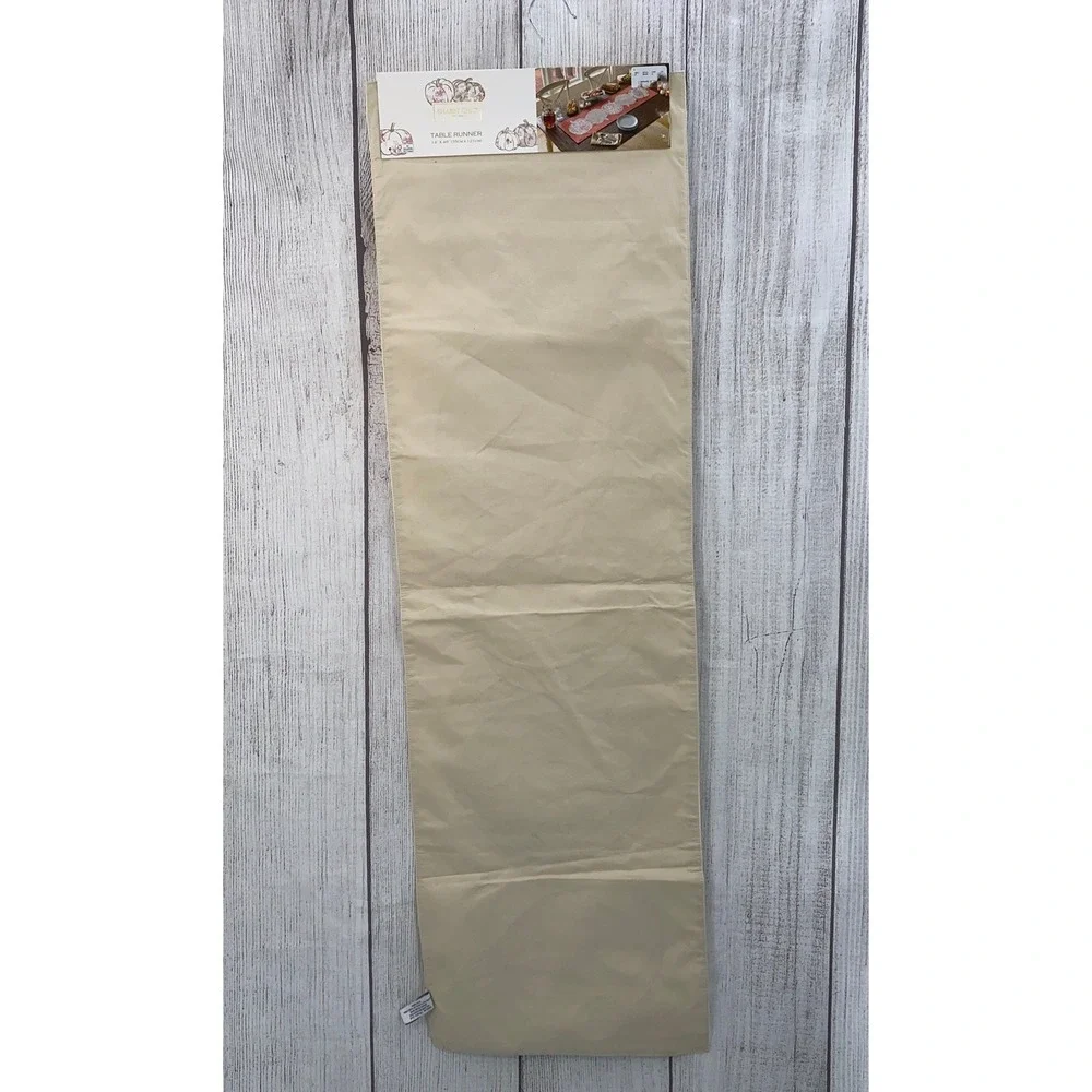 Shabby Chic Table Runner 14x48 Cream Tan Pumpkin Floral Gingham Applique Autumn